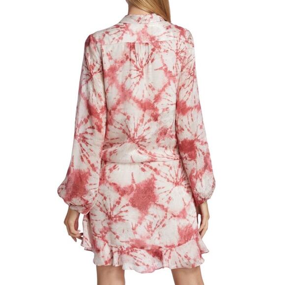 Rococo Sand Ava Rosewood Tie Dye Print Faux Wrap Ruffle Mini Dress Size M - Picture 2 of 15